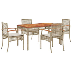 vidaXL Garden Dining Set 5 Piece with Cushions Outdoor Chair Beige Poly Rattan