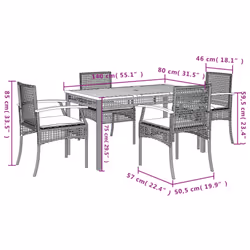 vidaXL Garden Dining Set 5 Piece with Cushions Outdoor Chair Beige Poly Rattan - Additional view 3
