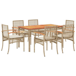 vidaXL Garden Dining Set with Cushions Outdoor Chair Bench Beige Poly Rattan - 6 piece