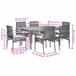 vidaXL Garden Dining Set with Cushions Outdoor Chair Bench Beige Poly Rattan - 6 piece