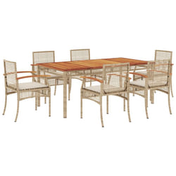 vidaXL Garden Dining Set 7 Piece with Cushions Outdoor Chair Beige Poly Rattan