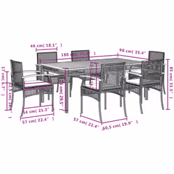 vidaXL Garden Dining Set 7 Piece with Cushions Outdoor Chair Beige Poly Rattan