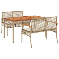 vidaXL Garden Dining Set with Cushions Outdoor Chair Bench Beige Poly Rattan - 4 piece