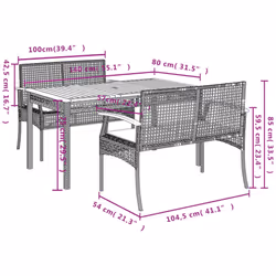 vidaXL Garden Dining Set with Cushions Outdoor Chair Bench Beige Poly Rattan - 4 piece