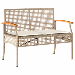 vidaXL Garden Dining Set with Cushions Outdoor Chair Bench Beige Poly Rattan - 4 piece - Additional view 4