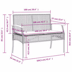 vidaXL Garden Dining Set with Cushions Outdoor Chair Bench Beige Poly Rattan - 4 piece - Additional view 6