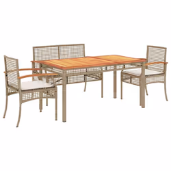 vidaXL Garden Dining Set 4 Piece with Cushions Outdoor Chair Beige Poly Rattan