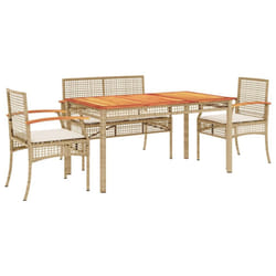 vidaXL Garden Dining Set 5 Piece with Cushions Outdoor Chair Beige Poly Rattan
