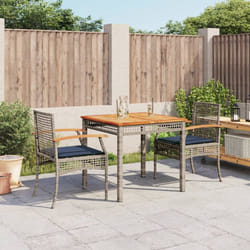vidaXL 3 Piece Patio Dining Set with Cushions Gray Poly Rattan