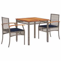 vidaXL 3 Piece Patio Dining Set with Cushions Gray Poly Rattan