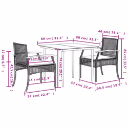 vidaXL Garden Dining Set 3 Piece with Cushions Outdoor Chair Black Poly Rattan - Additional view 3
