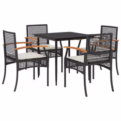 vidaXL Garden Dining Set 5 Piece with Cushions Outdoor Chair Black Poly Rattan