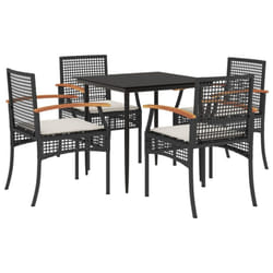 vidaXL Garden Dining Set 5 Piece with Cushions Outdoor Chair Black Poly Rattan