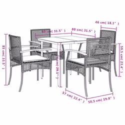 vidaXL Garden Dining Set 5 Piece with Cushions Outdoor Chair Black Poly Rattan