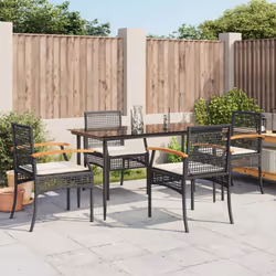 vidaXL 5 Piece Patio Dining Set with Cushions Black Poly Rattan