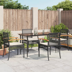 vidaXL 5 Piece Patio Dining Set with Cushions Black Poly Rattan