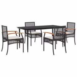 vidaXL Garden Dining Set 5 Piece with Cushions Outdoor Chair Black Poly Rattan
