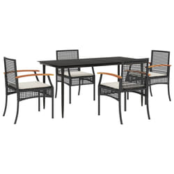vidaXL Garden Dining Set 5 Piece with Cushions Outdoor Chair Black Poly Rattan