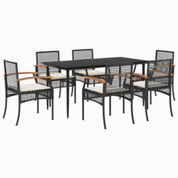 vidaXL Garden Dining Set 7 Piece with Cushions Outdoor Chair Black Poly Rattan