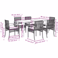 vidaXL Garden Dining Set 7 Piece with Cushions Outdoor Chair Black Poly Rattan