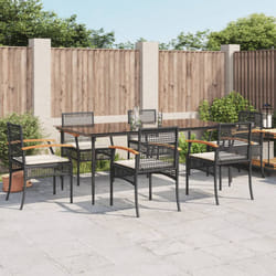 vidaXL 7 Piece Patio Dining Set with Cushions Black Poly Rattan
