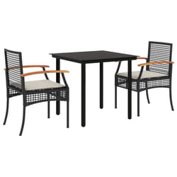 vidaXL Garden Dining Set 3 Piece with Cushions Outdoor Chair Black Poly Rattan