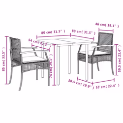 vidaXL Garden Dining Set 3 Piece with Cushions Outdoor Chair Black Poly Rattan - Additional view 6