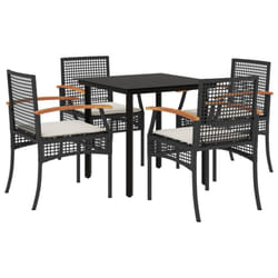 vidaXL Garden Dining Set 5 Piece with Cushions Outdoor Chair Black Poly Rattan