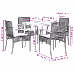 vidaXL Garden Dining Set 5 Piece with Cushions Outdoor Chair Black Poly Rattan