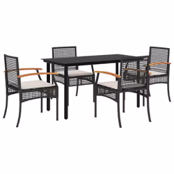 vidaXL Garden Dining Set 5 Piece with Cushions Outdoor Chair Black Poly Rattan