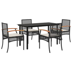 vidaXL Garden Dining Set 5 Piece with Cushions Outdoor Chair Black Poly Rattan