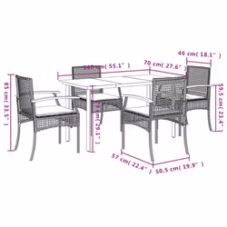 vidaXL Garden Dining Set 5 Piece with Cushions Outdoor Chair Black Poly Rattan