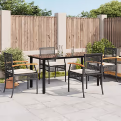 vidaXL 5 Piece Patio Dining Set with Cushions Black Poly Rattan
