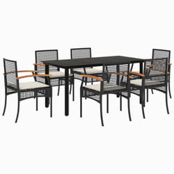 vidaXL Garden Dining Set 7 Piece with Cushions Outdoor Chair Black Poly Rattan