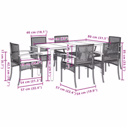 vidaXL Garden Dining Set 7 Piece with Cushions Outdoor Chair Black Poly Rattan