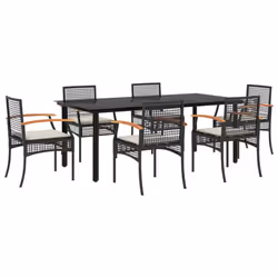 vidaXL Garden Dining Set 7 Piece with Cushions Outdoor Chair Black Poly Rattan