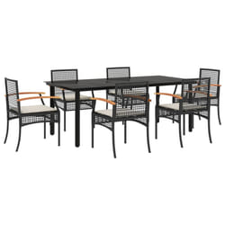 vidaXL Garden Dining Set 7 Piece with Cushions Outdoor Chair Black Poly Rattan