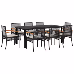 vidaXL Garden Dining Set 9 Piece with Cushions Outdoor Chair Black Poly Rattan