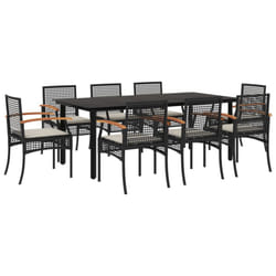 vidaXL Garden Dining Set 9 Piece with Cushions Outdoor Chair Black Poly Rattan
