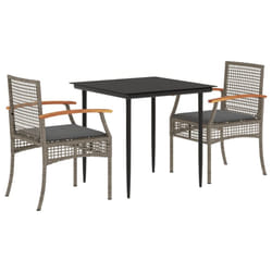 vidaXL Garden Dining Set 3 Piece with Cushions Outdoor Chair Grey Poly Rattan