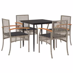 vidaXL Garden Dining Set 5 Piece with Cushions Outdoor Chair Grey Poly Rattan