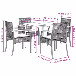 vidaXL Garden Dining Set 5 Piece with Cushions Outdoor Chair Grey Poly Rattan