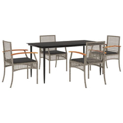 vidaXL Garden Dining Set 5 Piece with Cushions Outdoor Chair Grey Poly Rattan
