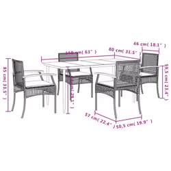 vidaXL Garden Dining Set 5 Piece with Cushions Outdoor Chair Grey Poly Rattan