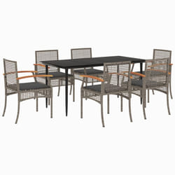 vidaXL Garden Dining Set 7 Piece with Cushions Outdoor Chair Grey Poly Rattan