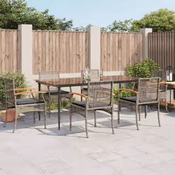 vidaXL 7 Piece Garden Dining Set with Cushions Grey Poly Rattan