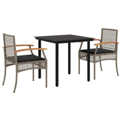 vidaXL Garden Dining Set 3 Piece with Cushions Outdoor Chair Grey Poly Rattan