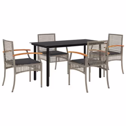 vidaXL Garden Dining Set 5 Piece with Cushions Outdoor Chair Grey Poly Rattan