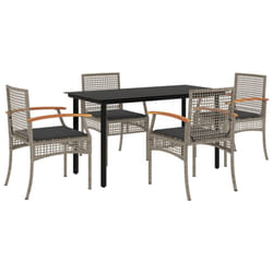 vidaXL Garden Dining Set 5 Piece with Cushions Outdoor Chair Grey Poly Rattan