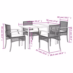 vidaXL Garden Dining Set 5 Piece with Cushions Outdoor Chair Grey Poly Rattan